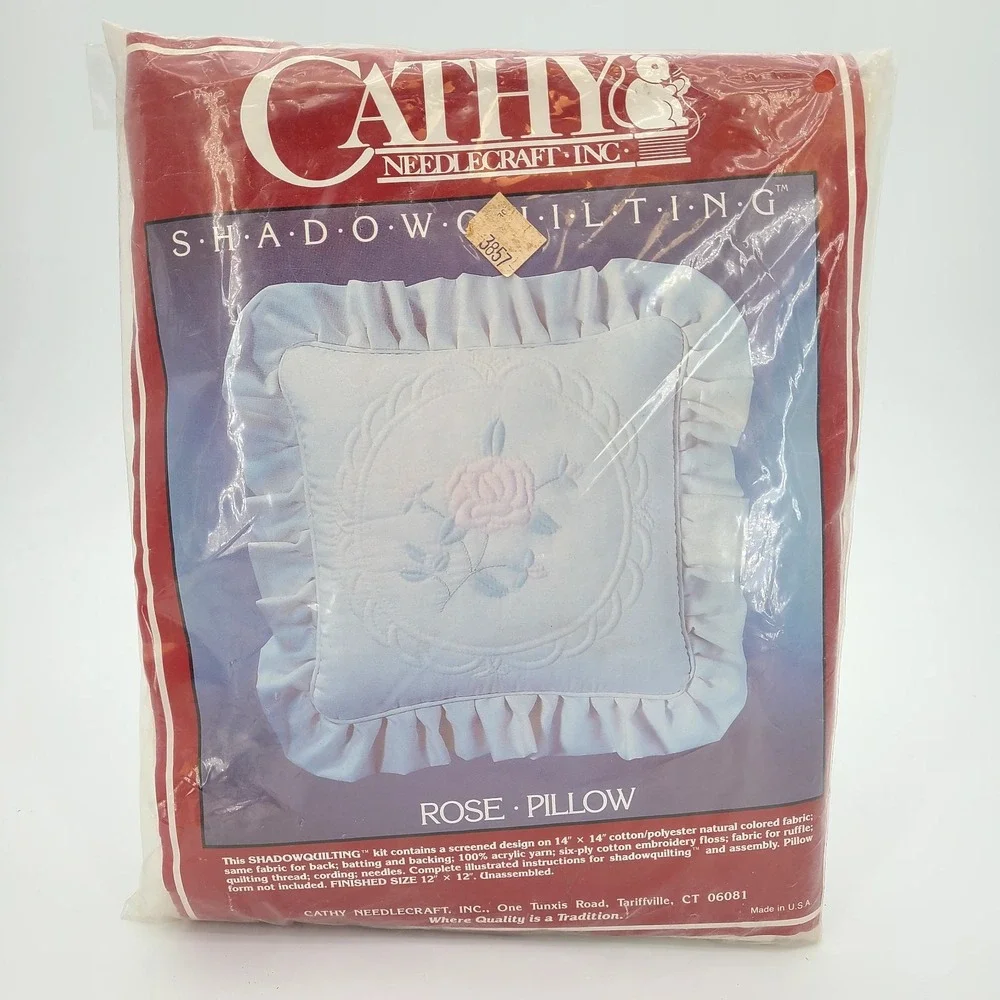 1984 Cathy Needlecraft Rose Pillow Kit #6936 Shadow Quilting 14